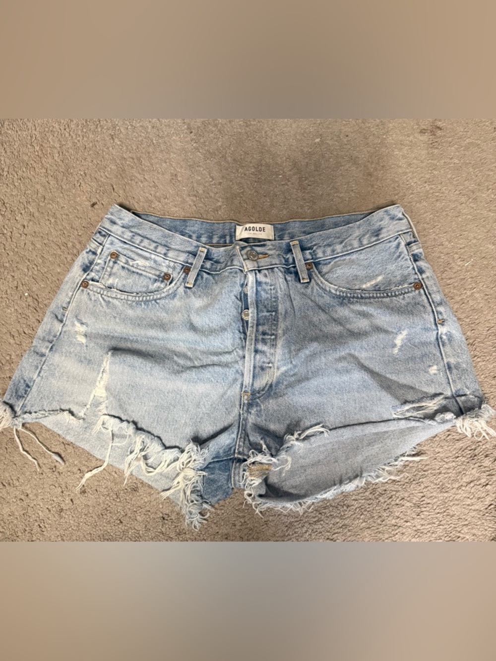 AGOLDE Light Wash Distressed Denim Cutoff Shorts